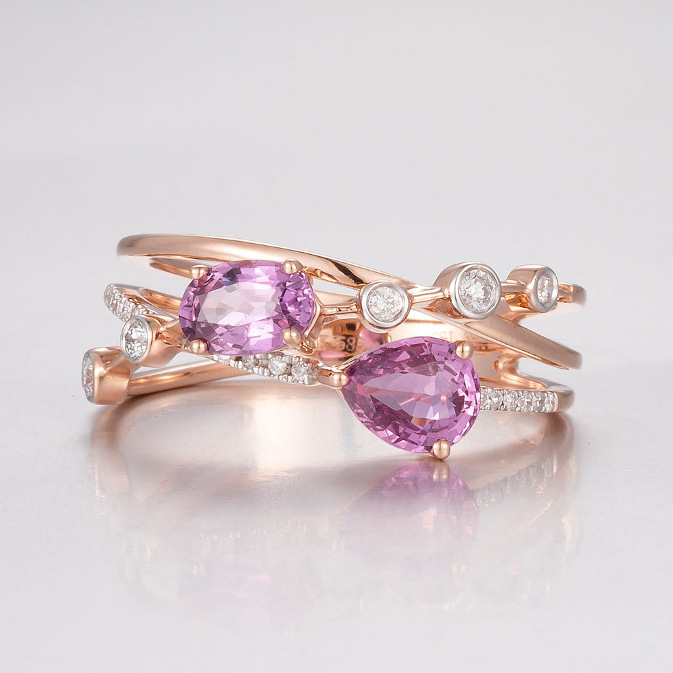 14CT Rose Gold Pink Ceylon Sapphire and Diamond Split Band Ring