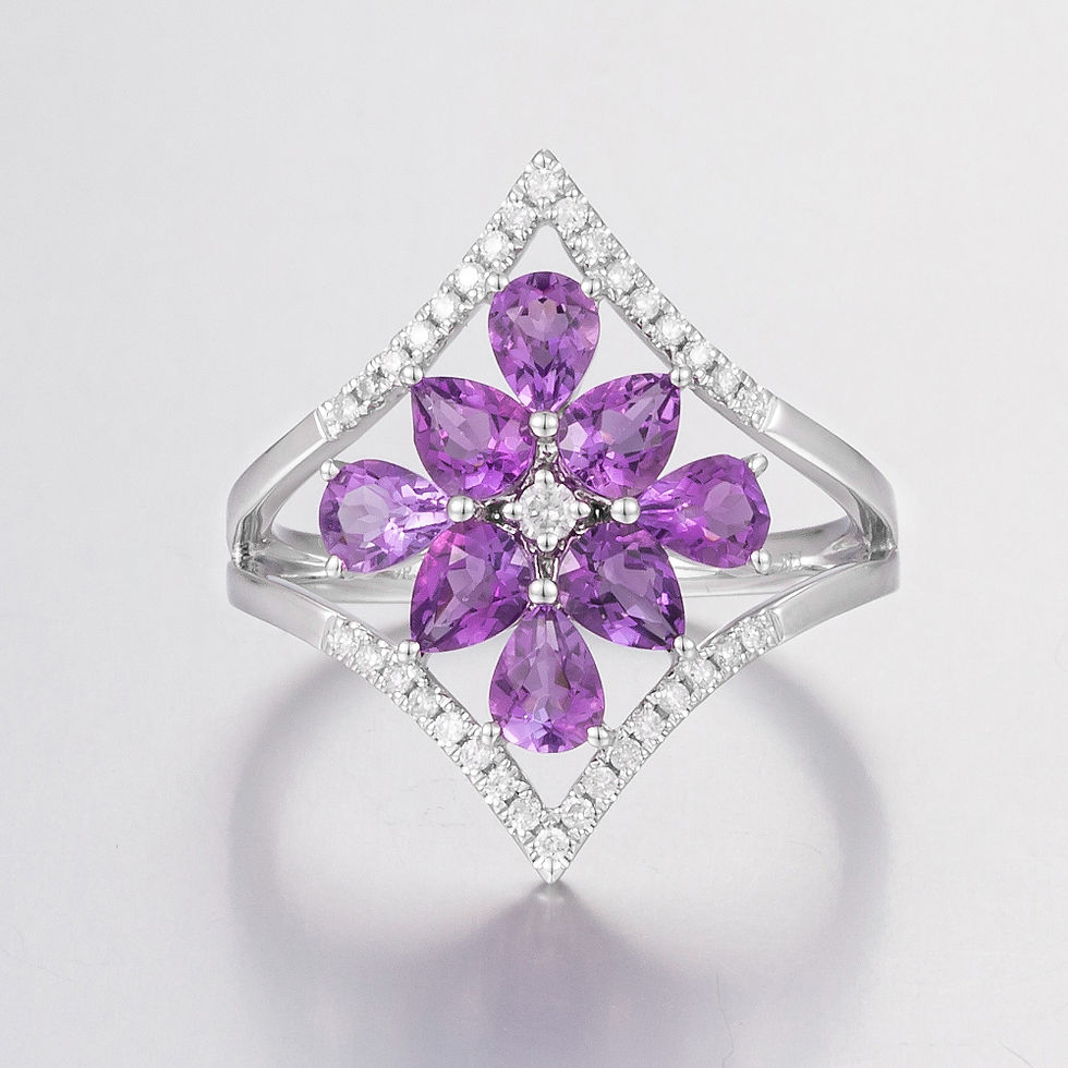 14CT White Gold Amethyst and Diamond Statement Ring