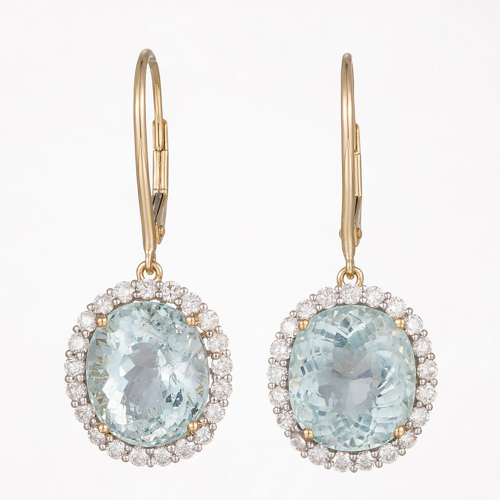 14CT Yellow Gold Aquamarine and Diamond Halo Earrings
