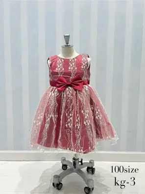 100サイズ子どもドレス ピンクレースと大きなリボンが華やかなフォトドレス レンタル衣装　ピアノの発表会にもおすすめ