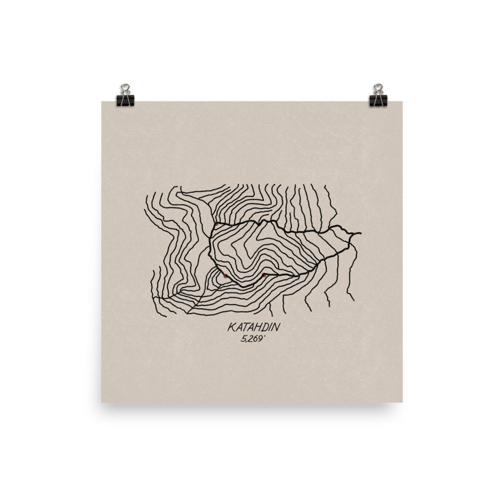 Topographic Map, Katahdin Mountain Print