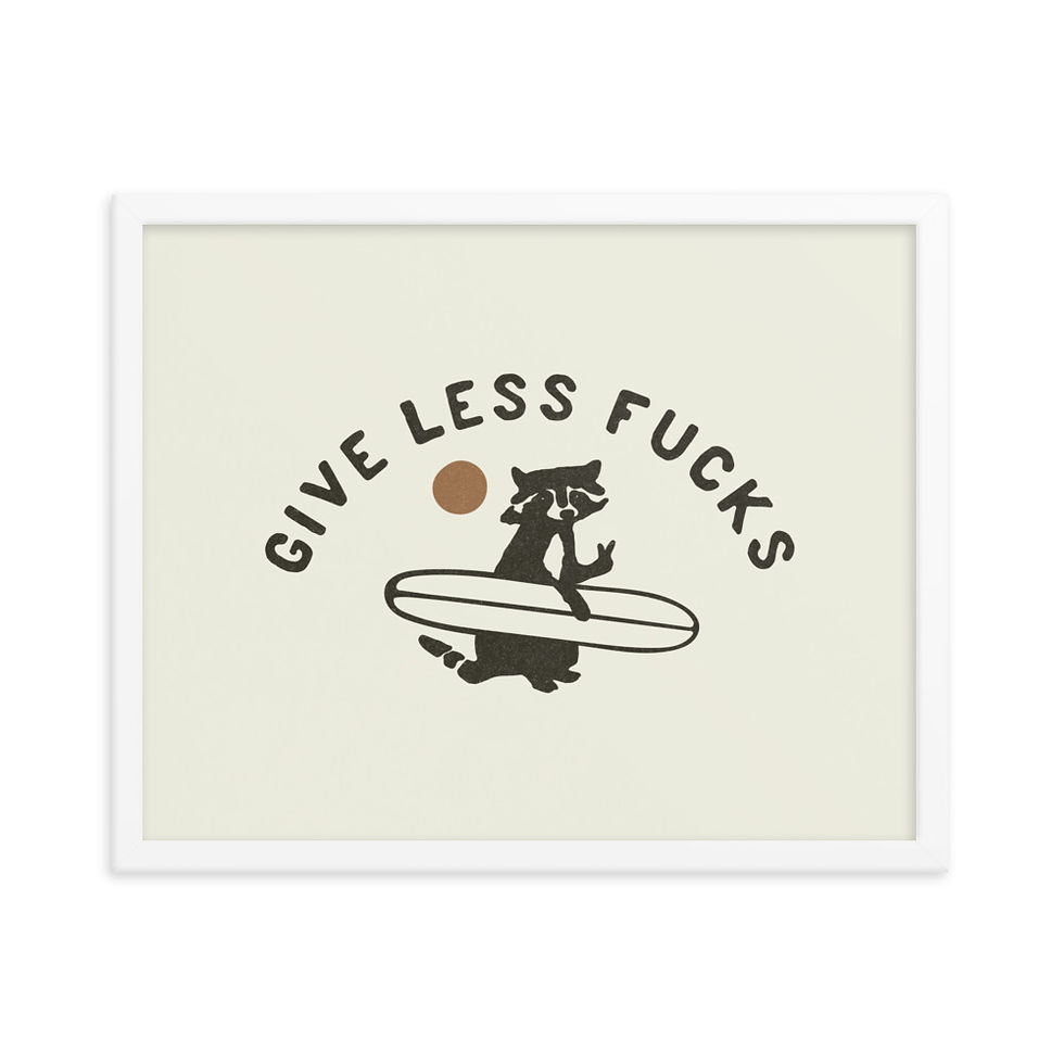 Thumbnail: Surf Raccoon - Give Less F*** - Framed Print
