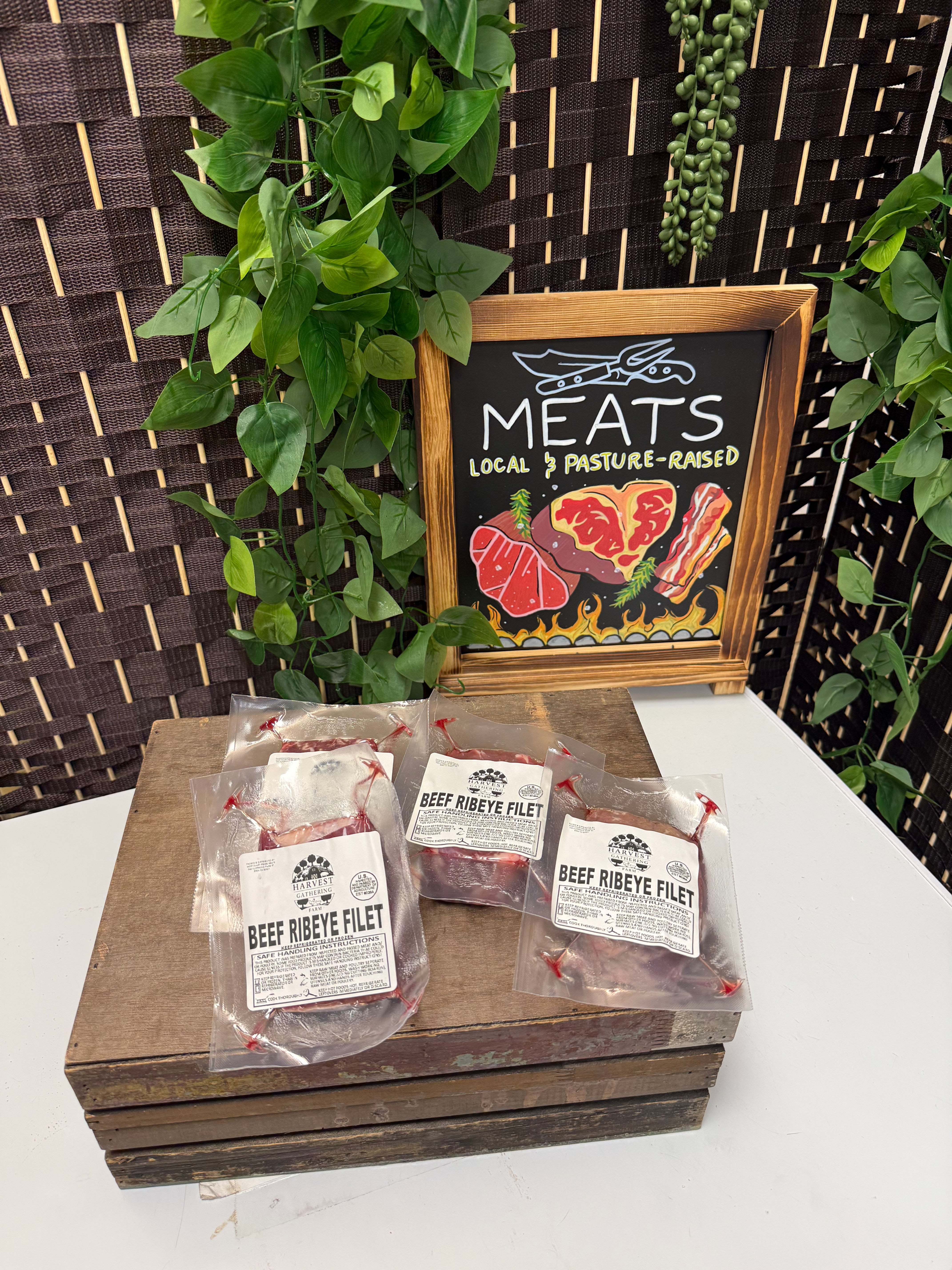 * 1 “Grass Fed Beef” Ribeye Filet Steak, very tender, 1/2 lb steak $49 lb