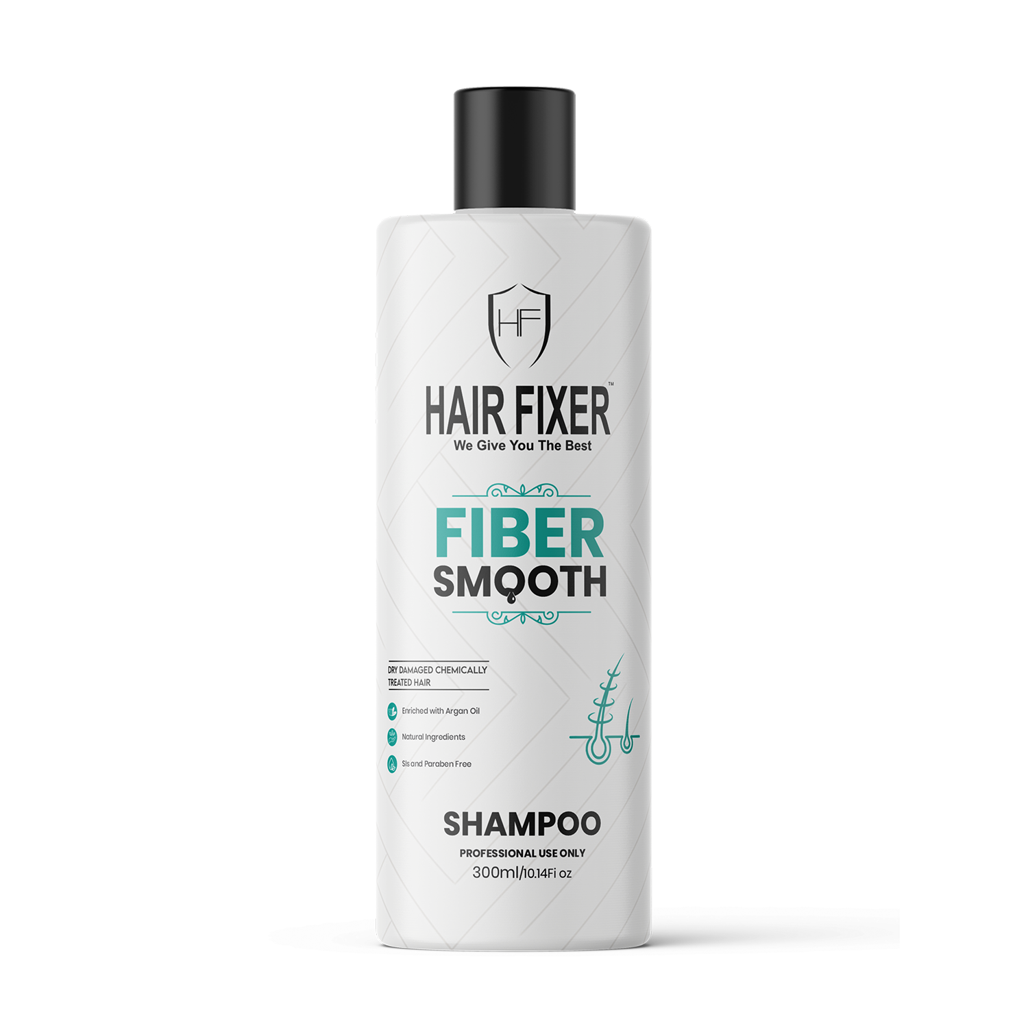 Hair Fixer Fiber Smooth Shampoo 300ml bottle for professional frizz control and silky hair