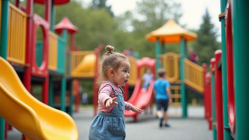 Eye-level view of a colorful playground designed for children with diverse needs