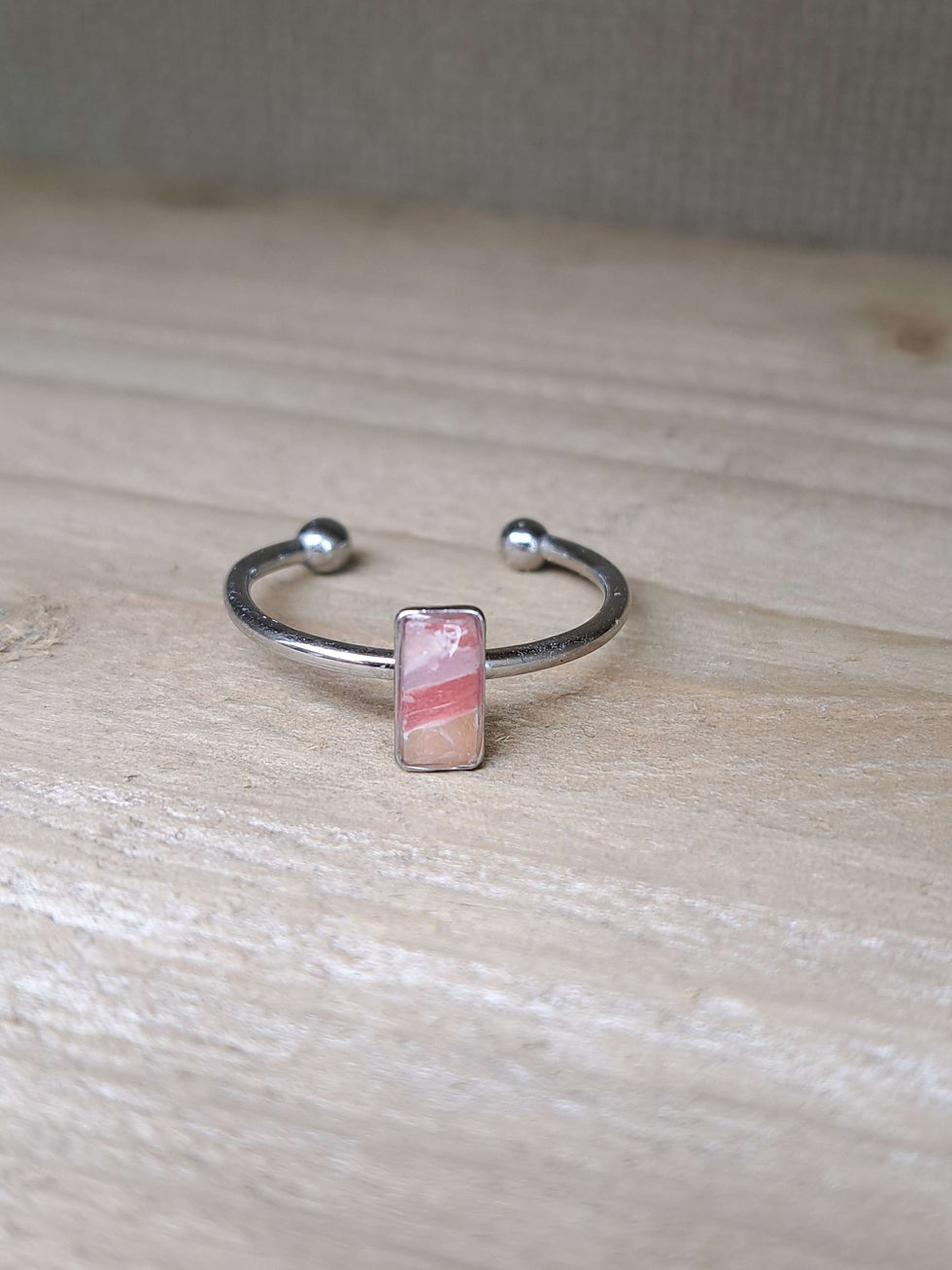 Thumbnail: Pink/orange agate collection zilveren stainless steel ring 