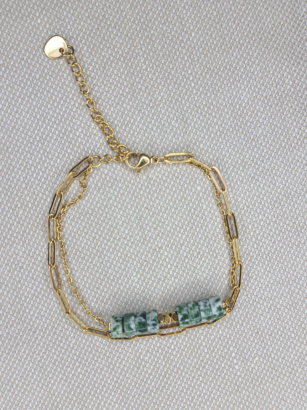 Thumbnail: Dubbele handgemaakte armband skarn marble en hematiet