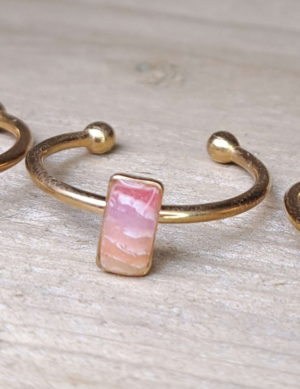 Thumbnail: Pink/orange agaat collectie gouden stainless steel ring 