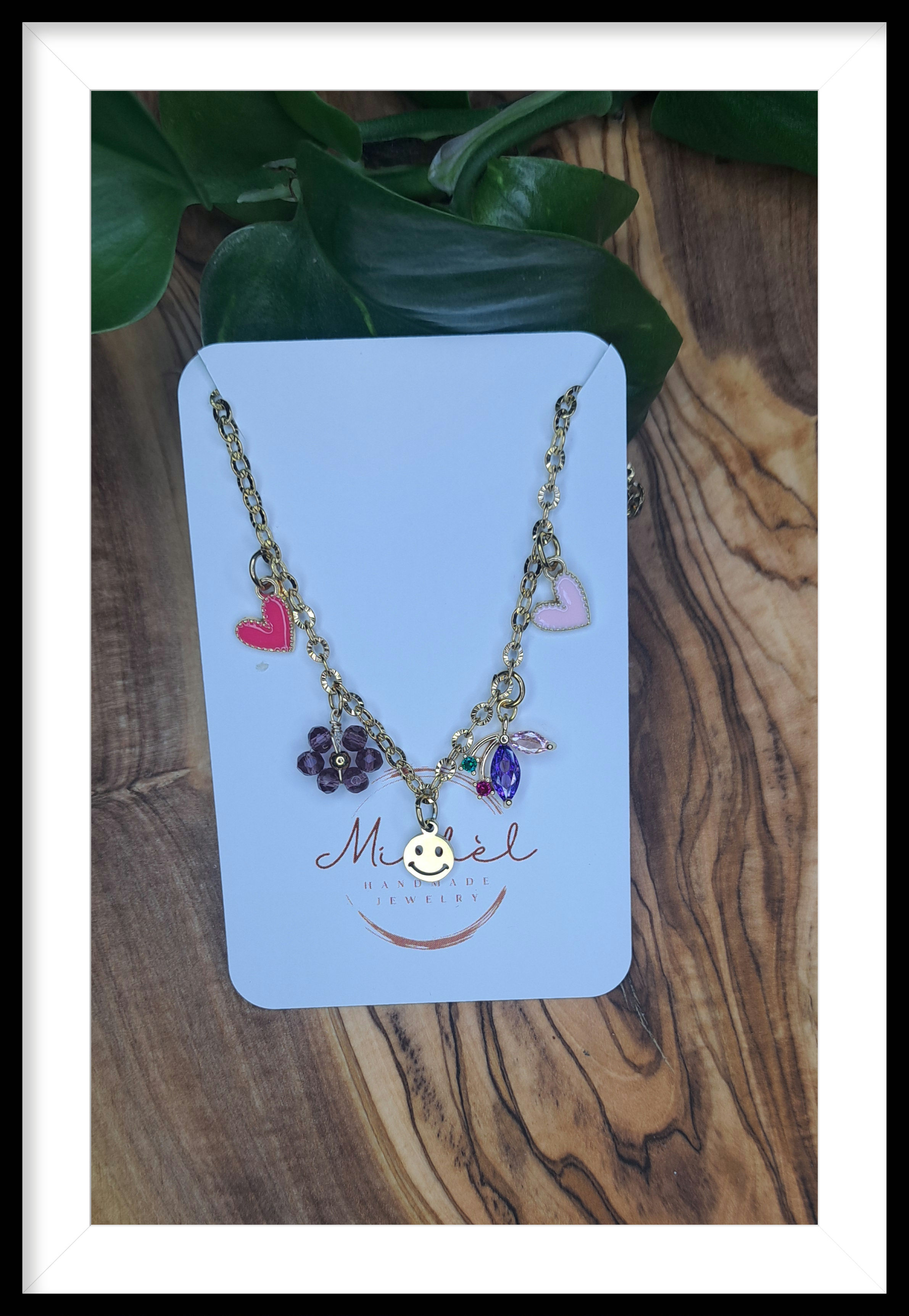 Bedelketting smiley pink