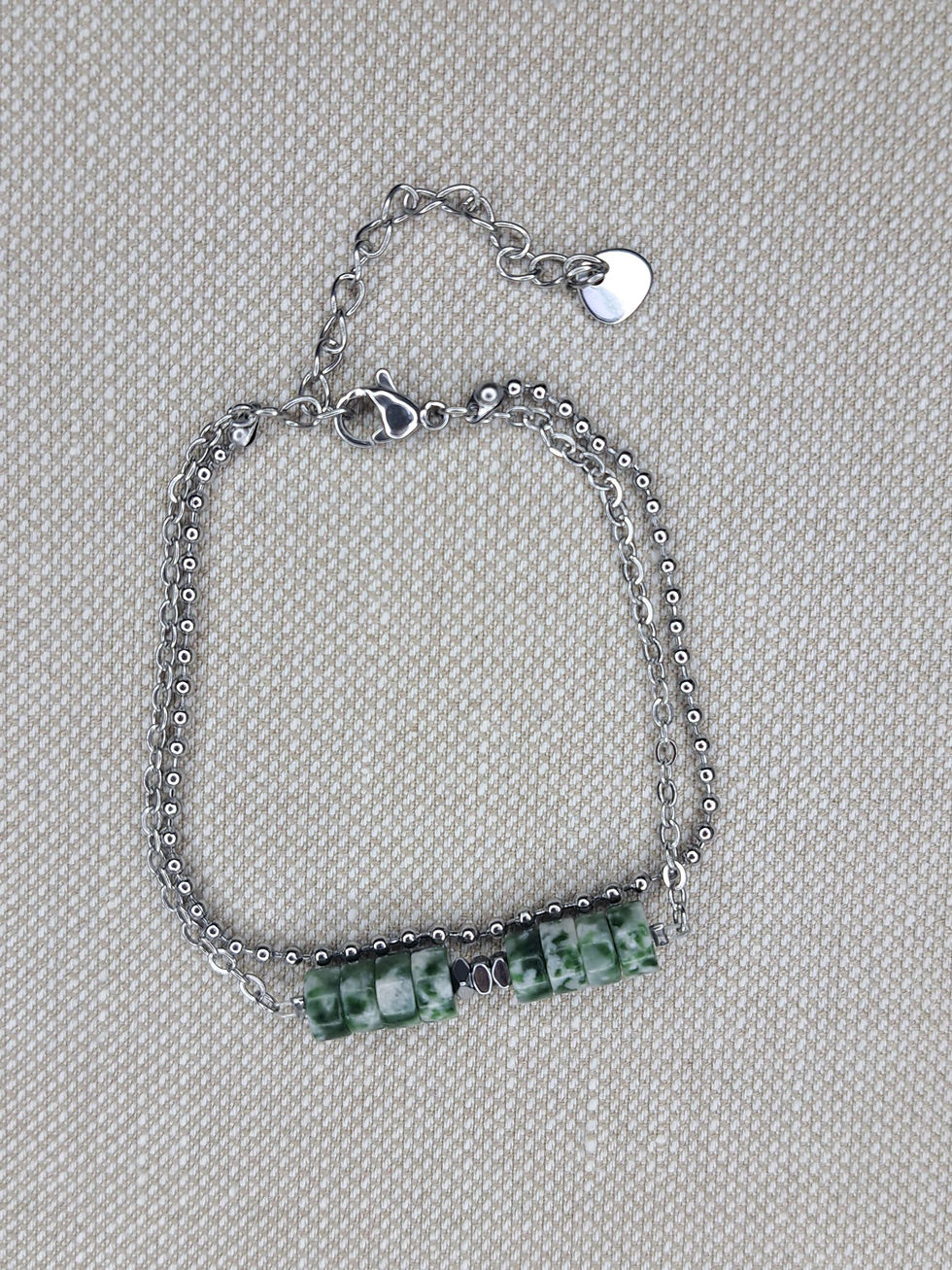 Thumbnail: Dubbele handgemaakte armband skarn marble en hematiet
