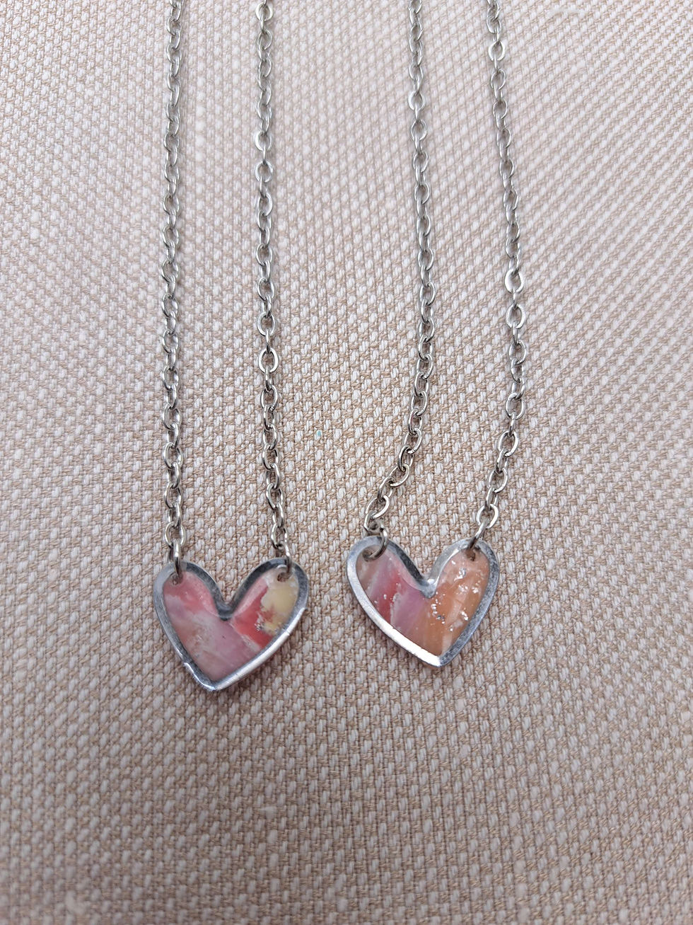 Thumbnail: Pink/orange agaat collectie heart ketting zilver 2