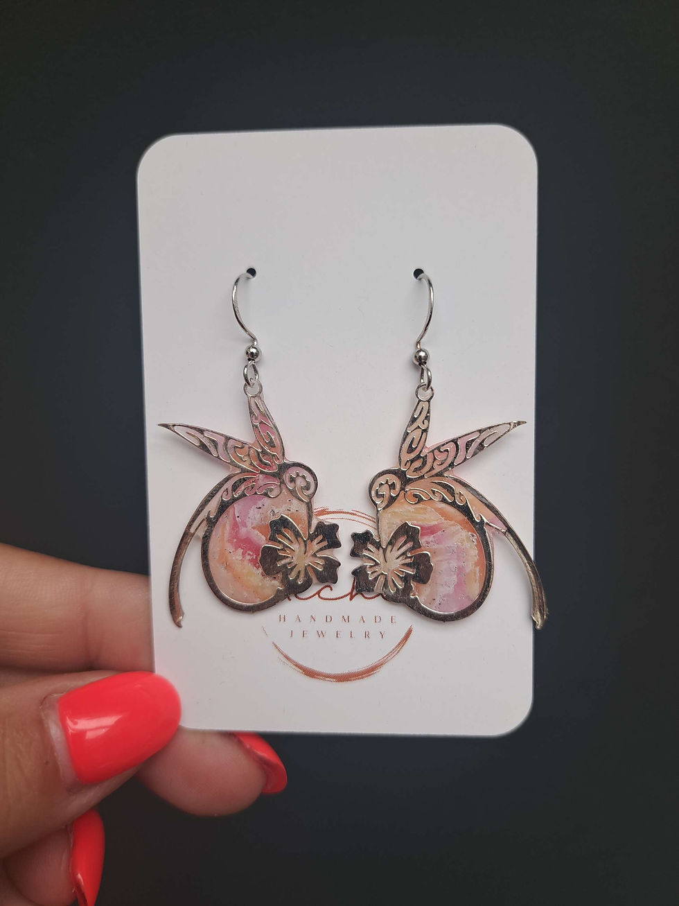 Thumbnail: Pink/orange agaat collectie hummingbirds zilver 