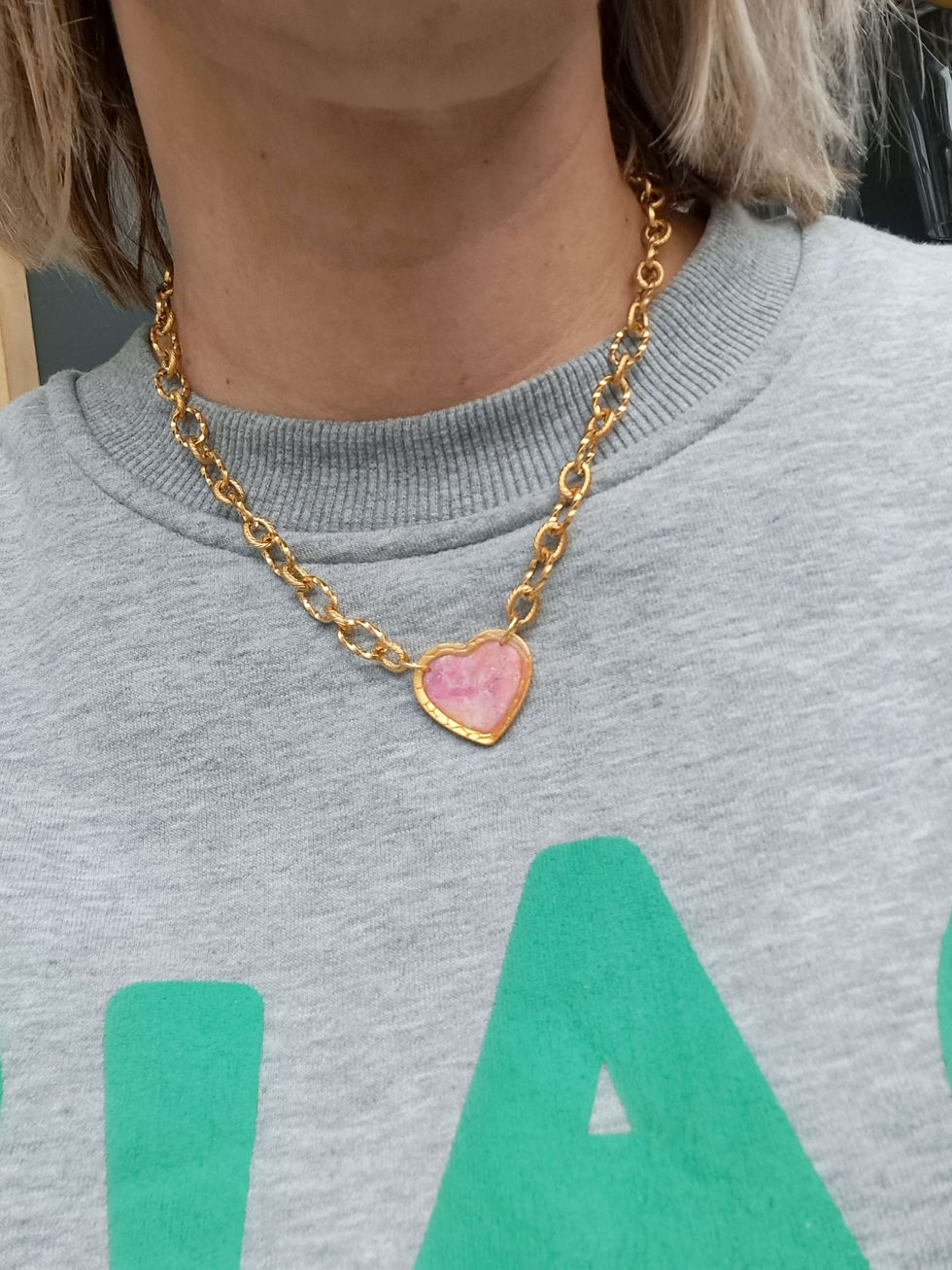 Thumbnail: Robuuste stainless steel ketting met pink peach marble heart