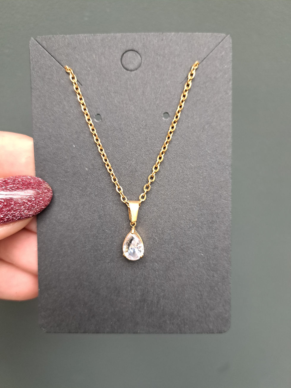 Thumbnail: Ketting stainless steel druppel zirkonia 