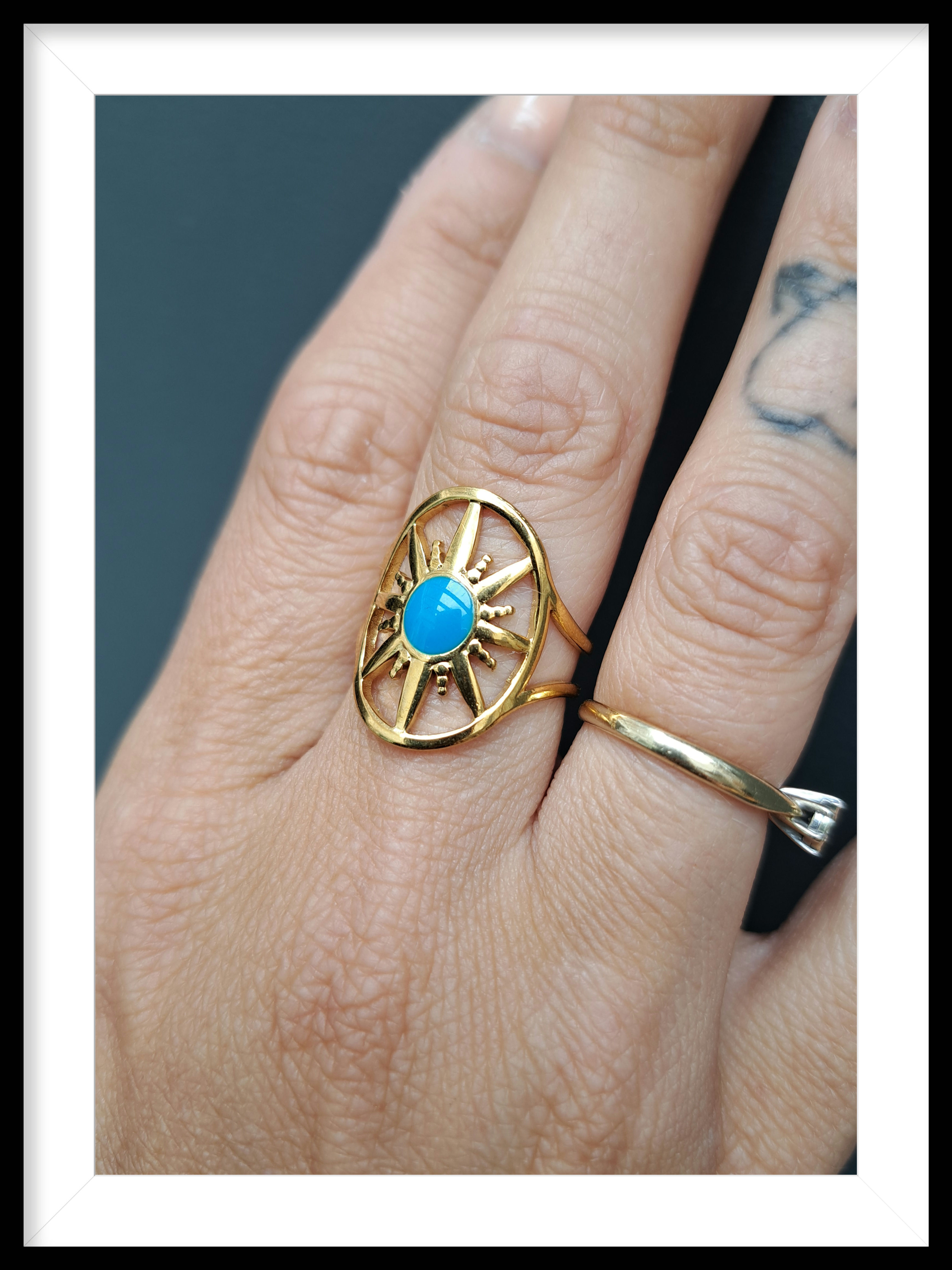 Ring stainless steel blauw accent