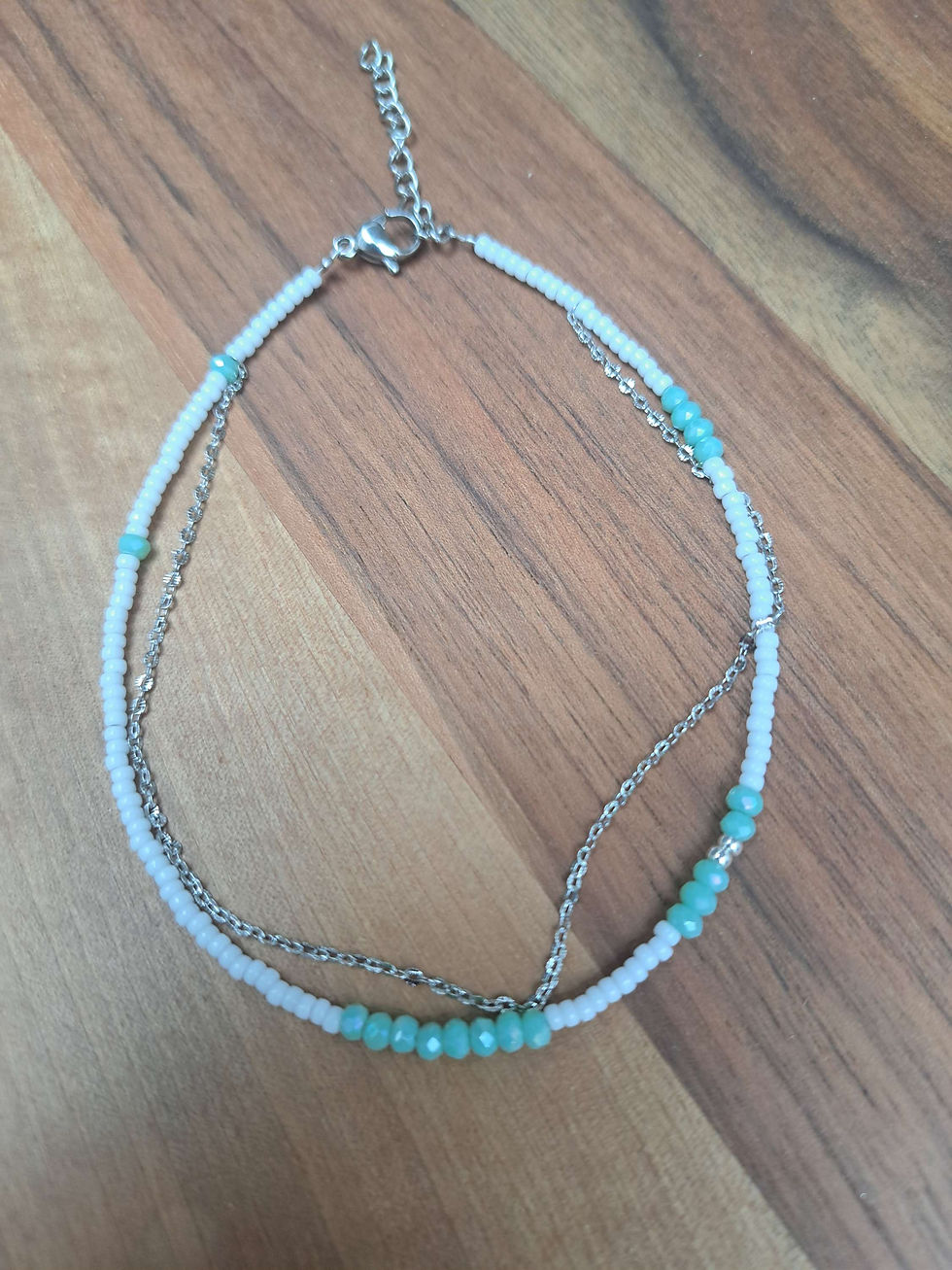 Thumbnail: Dubbel enkelbandje stainless steel wit turquoise 