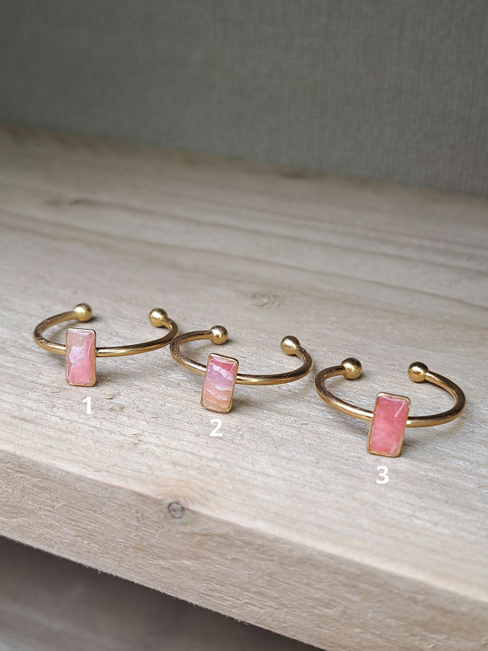 Thumbnail: Pink/orange agaat collectie gouden stainless steel ring 