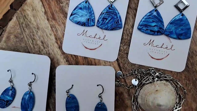 Thumbnail: Handgemaakte blauwe polymeerklei armband - stainless steel