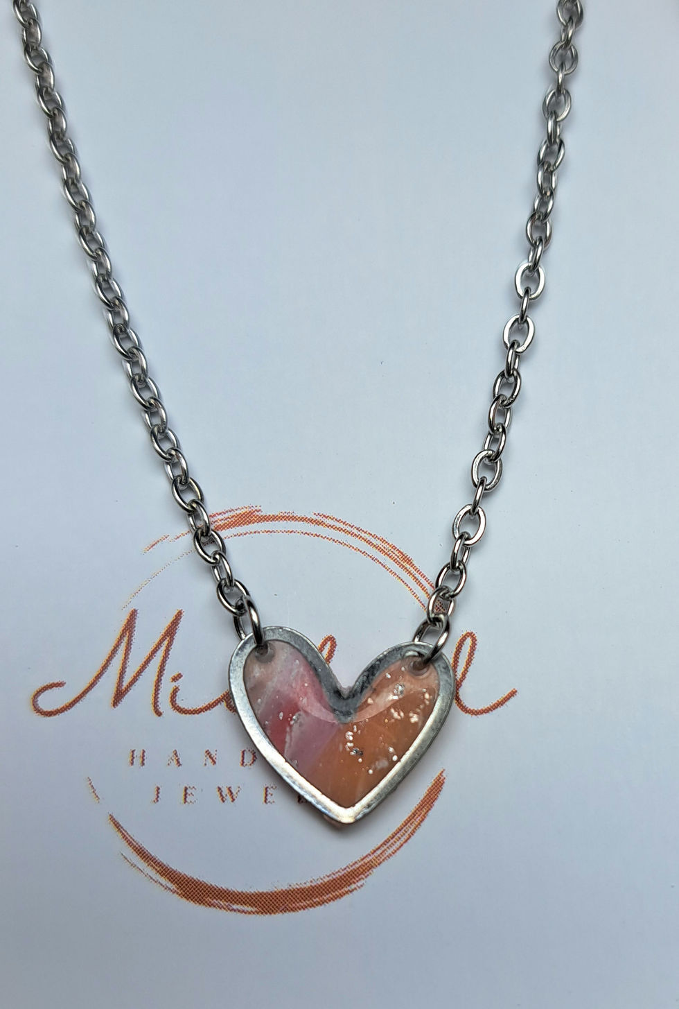 Thumbnail: Pink/orange agaat collectie heart ketting zilver 1