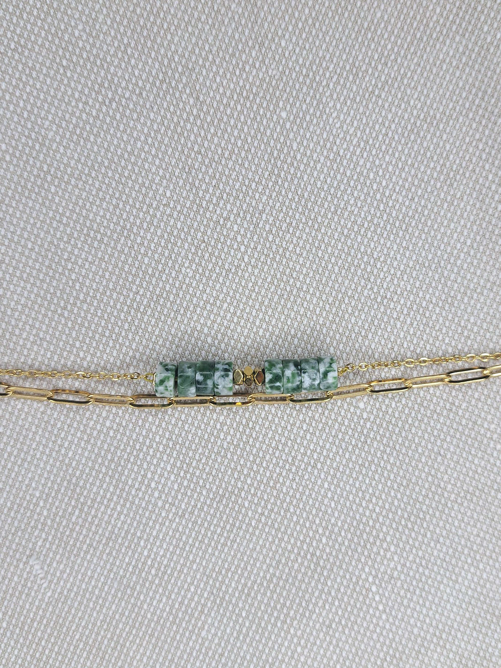Thumbnail: Dubbele handgemaakte armband skarn marble en hematiet