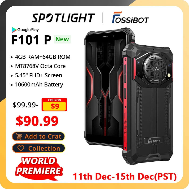 FOSSiBOT F101 P Rugged Smartphone 10600mAh Octa Core 4GB 64GB Cellphone 24MP Cam