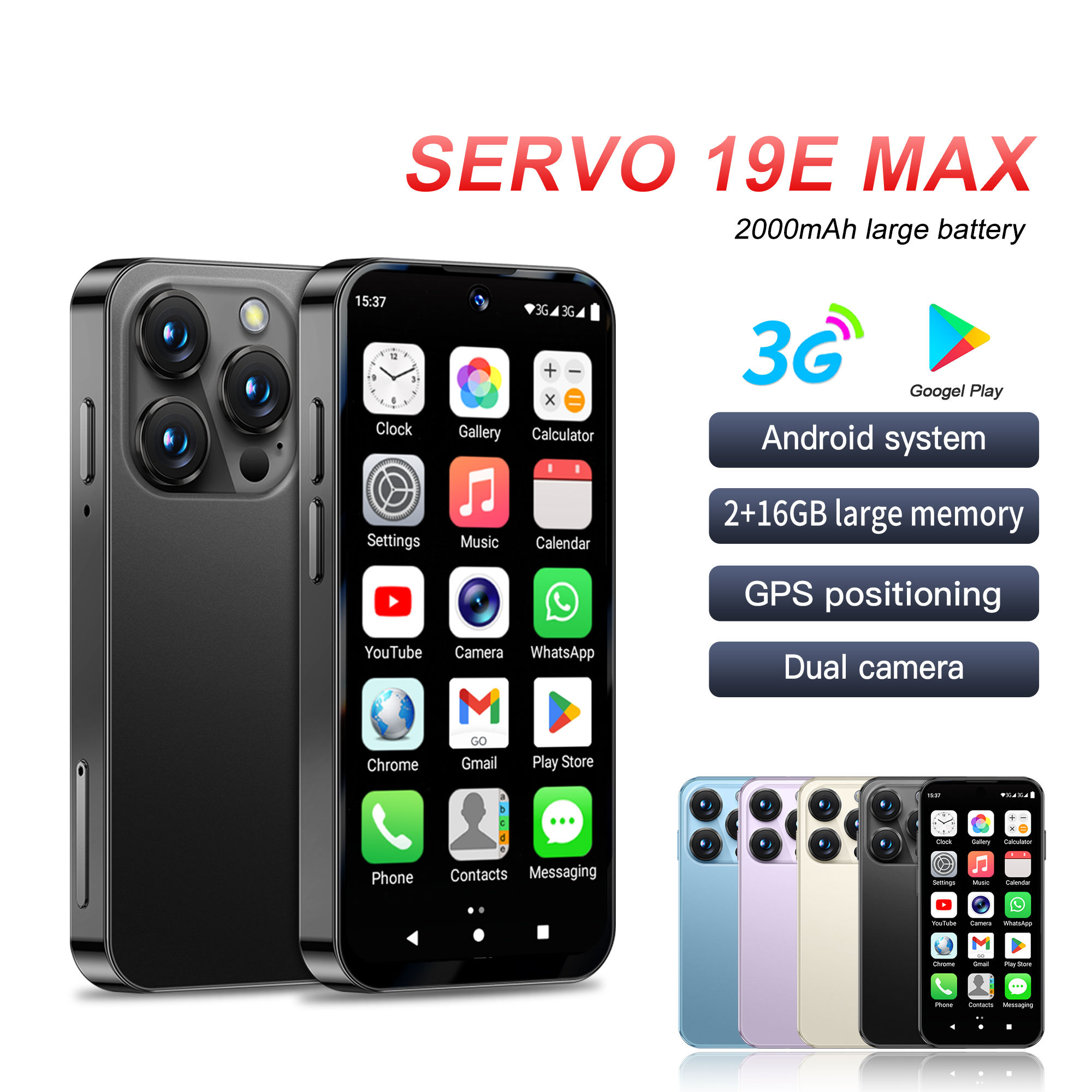SERVO 19E MAX Mini Smartphone Android 10.0 OS 3G WCDMA Play Store 2GB+16GB 3.88"