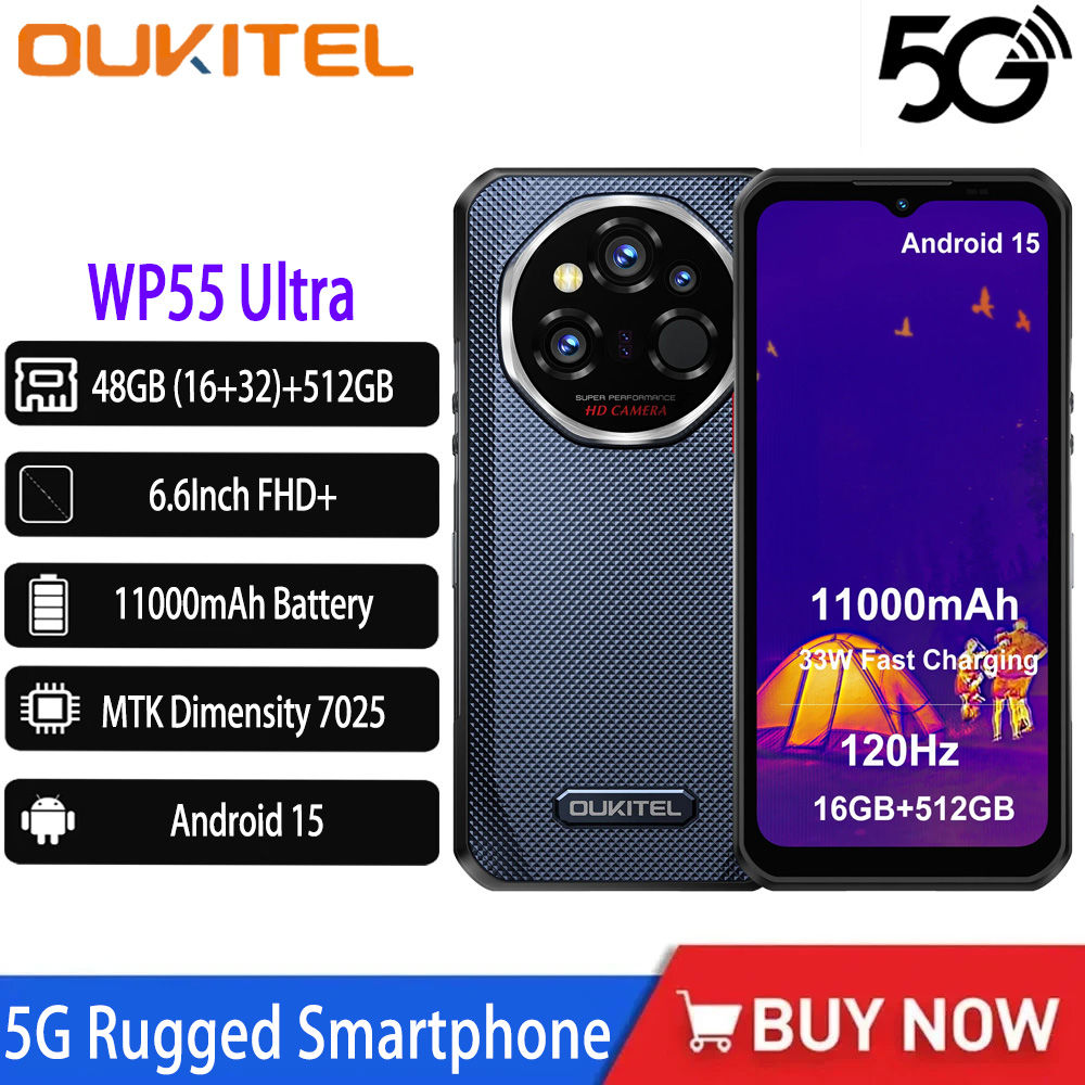 OUKITEL WP55 Ultra Rugged Smartphone Android 15 Thermal Imaging Phone 48GB+512GB