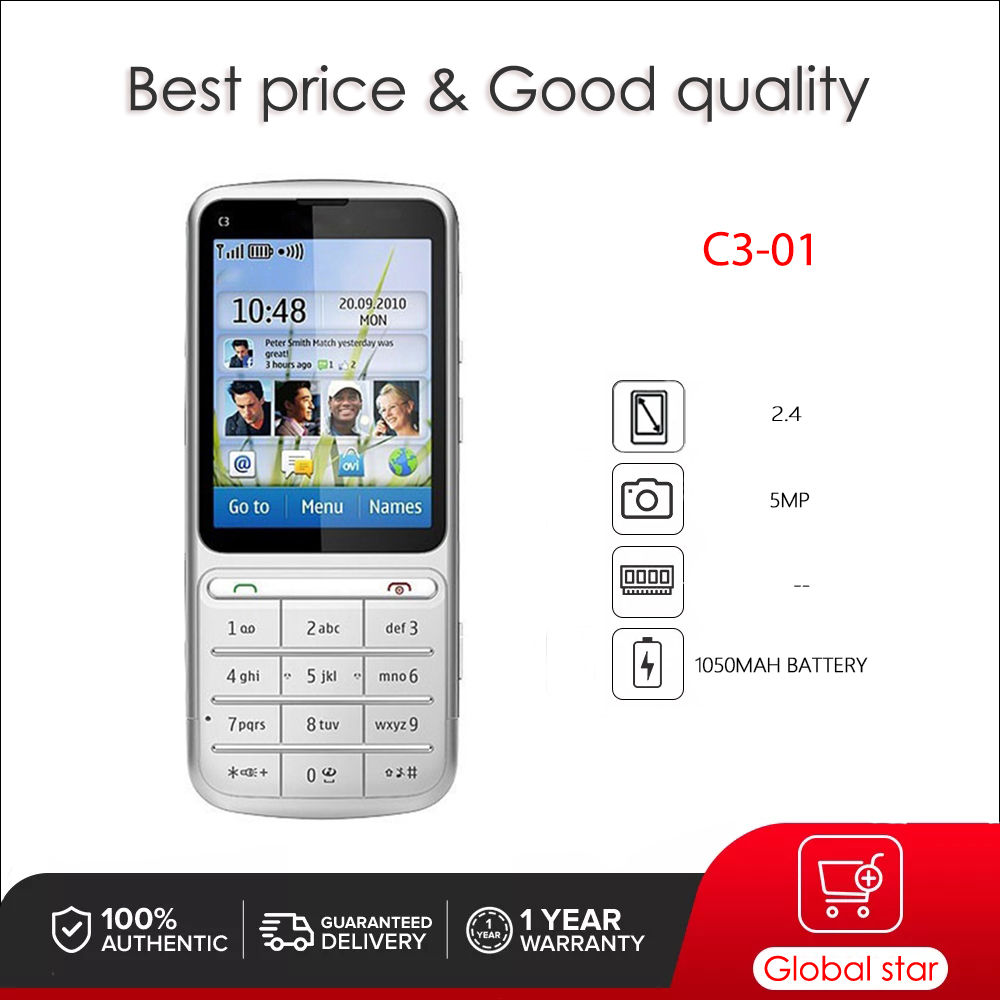 Original Unlocked C3-01 5MP WIFI Bluetooth Mobile Phone Russian Arabic Hebrew Ke