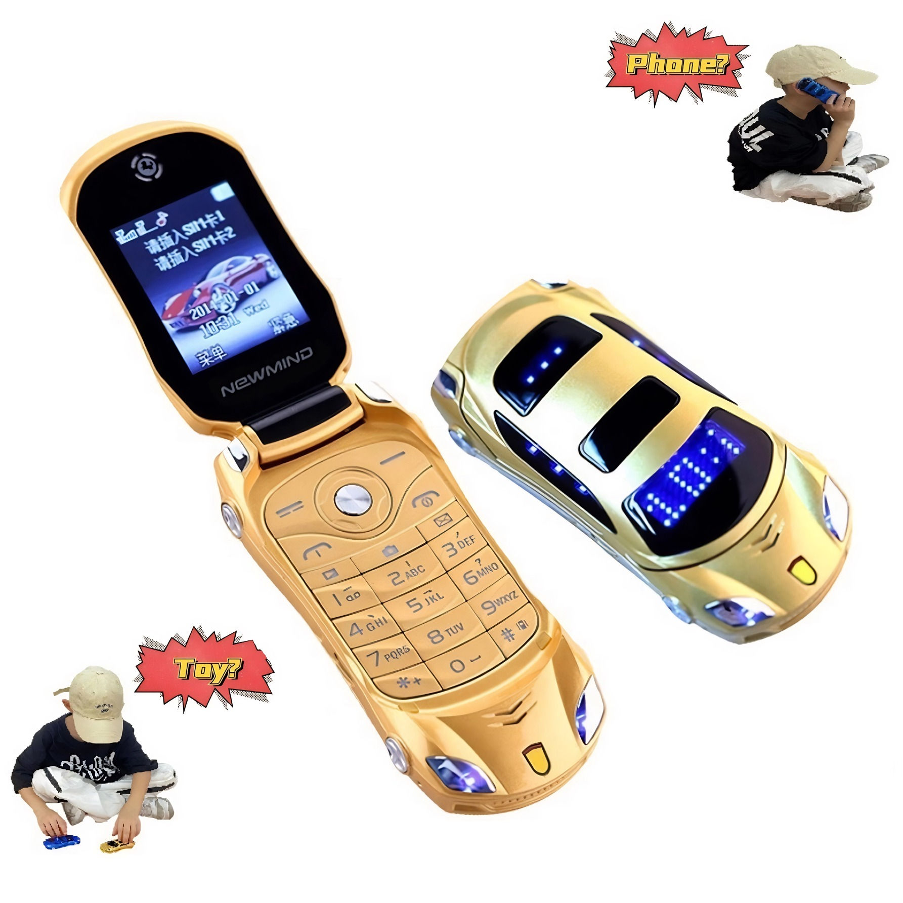 Children Toy Mini Folding Phone for Kids Dual SIM Small Size Cute Mobile Blackli