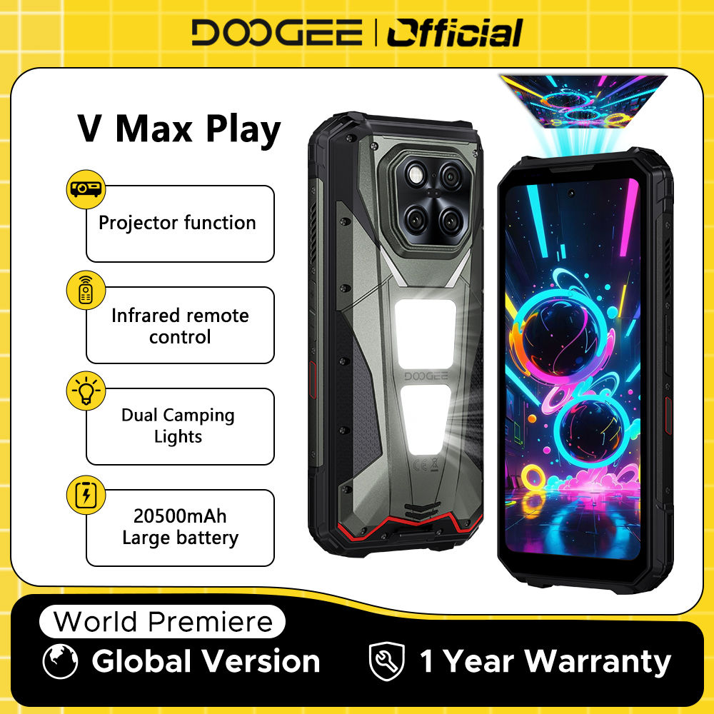 DOOGEE V Max Play 5G Projector Rugged Phone 6.78" 120Hz 20500mAh Dual Camping Li