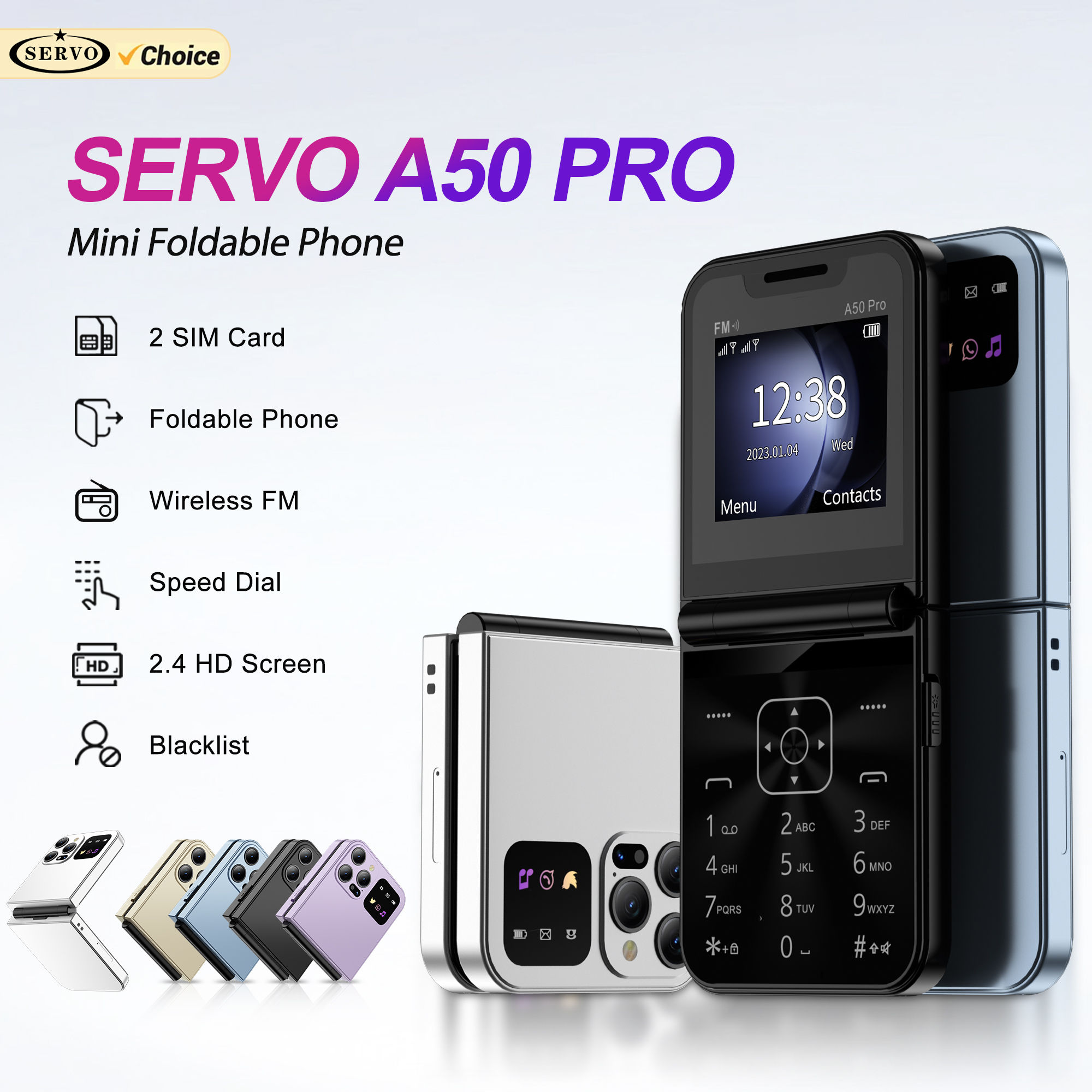 SERVO A50 PRO Flip Mobile Phone Dual SIM Standby Speed Dial Call Recording MP4 P