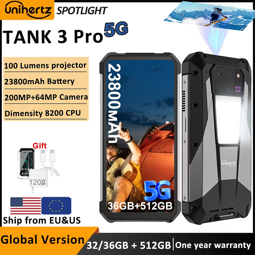Unihertz Tank 3 Pro 8849 Rugged 5G Phone with 100 Lumens Projector Android 14 32
