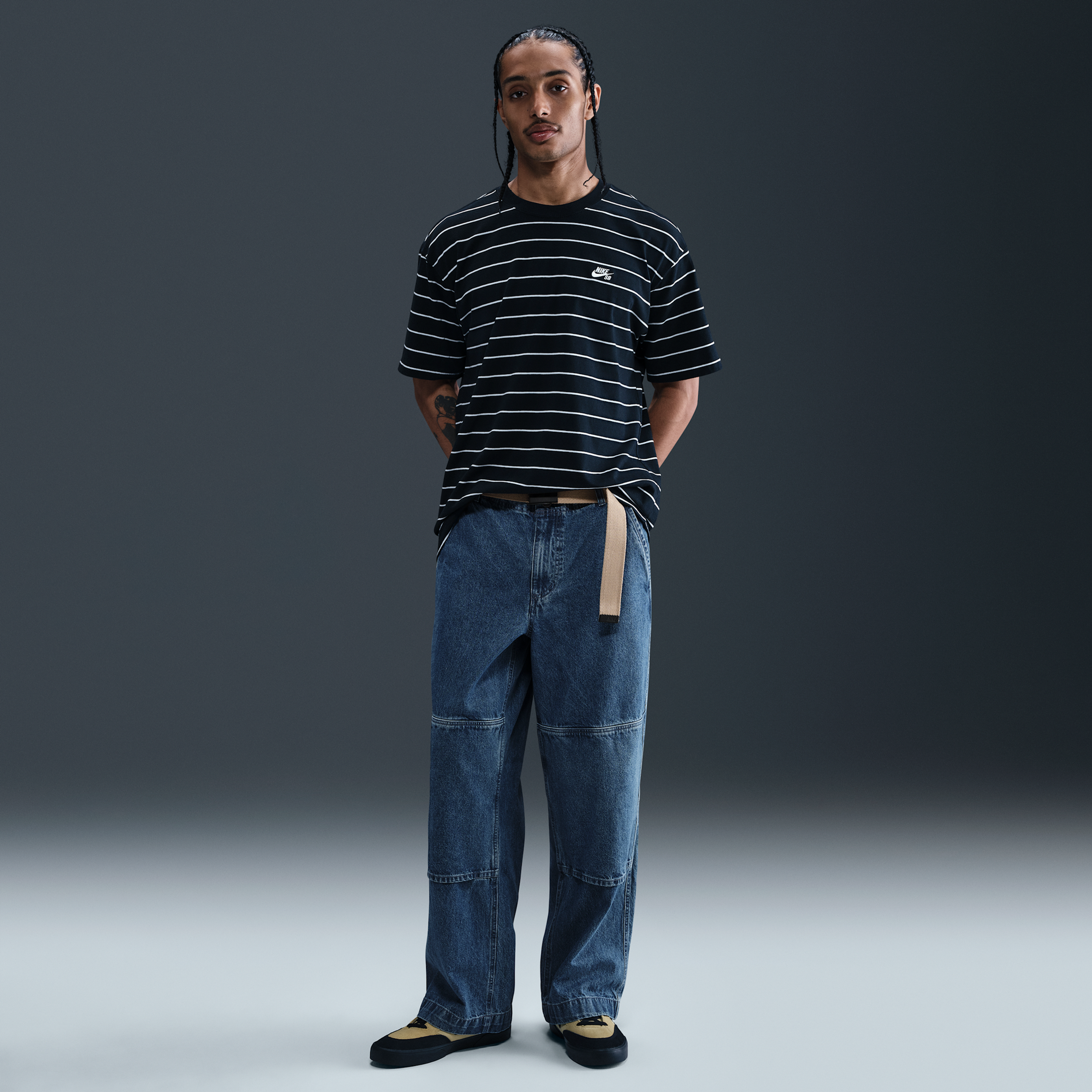 Pants de skateboarding de denim holgados de doble rodilla para hombre Nike SB -