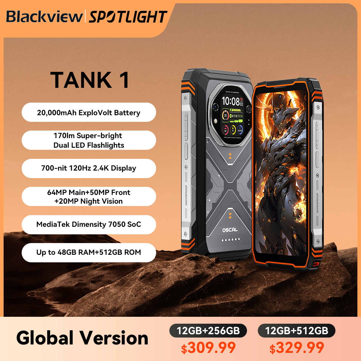 Blackview OSCAL TANK 1 5G Rugged Smartphone,20000mAh Battery, 6.78"120Hz FHD+ Di