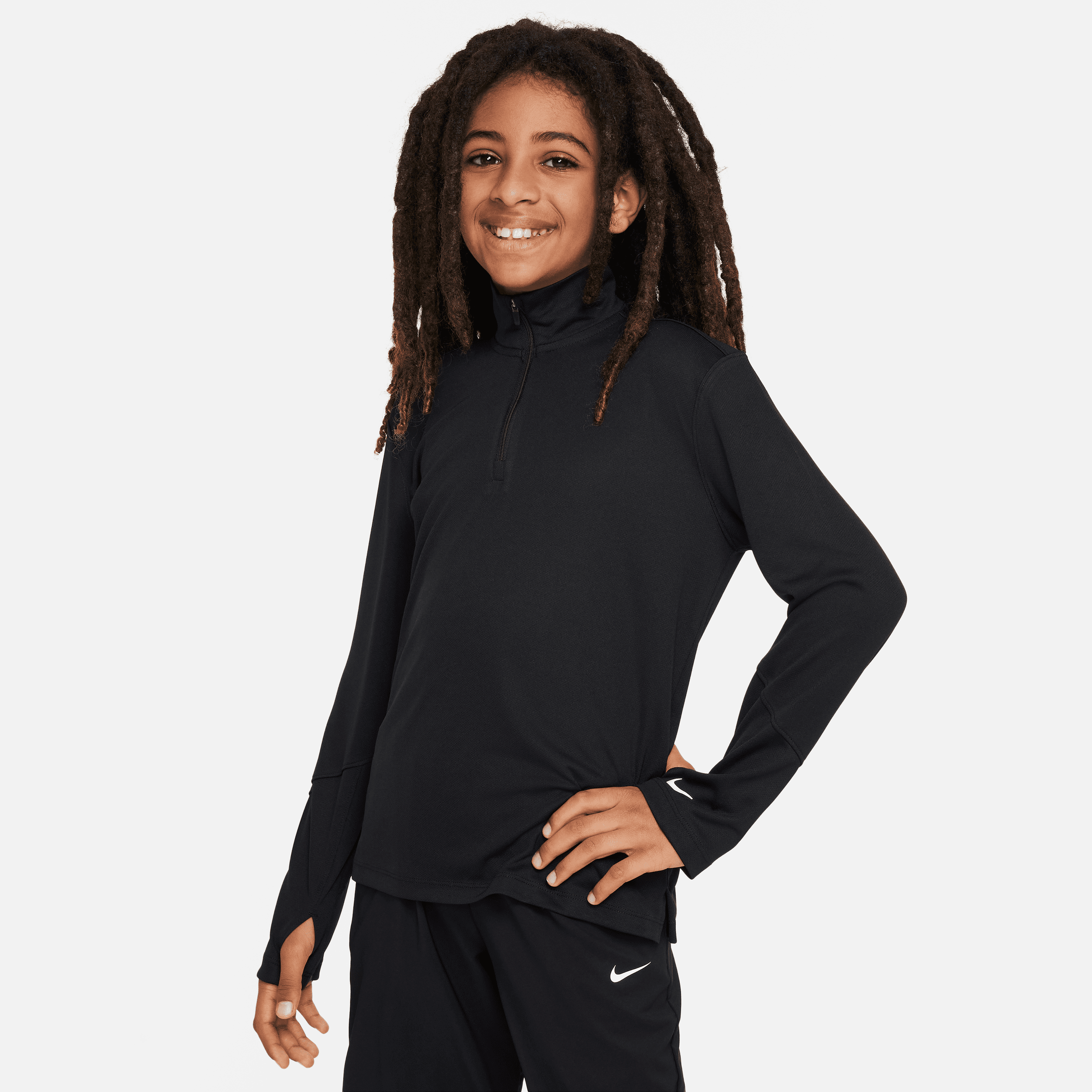 Playera de medio cierre de manga larga Dri-FIT con protección UV para niño talla