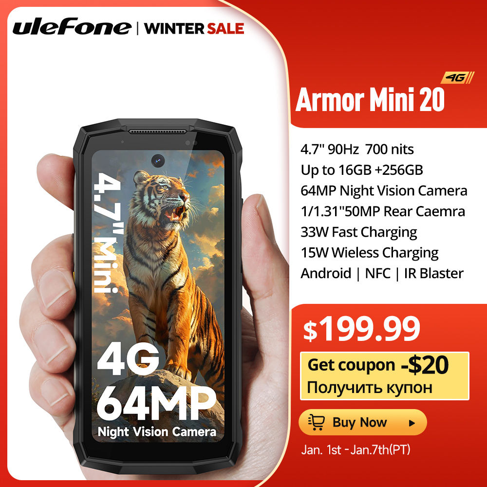 Ulefone Armor Mini 20 4G 4.7" Rugged Phone 64MP Night Camera Android 14 Smartpho