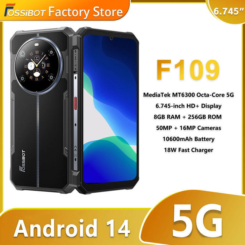 Fossibot F109 5G Rugged Phone 6.745" Android 14 8GB+256GB Mobile Phone 10600mAh