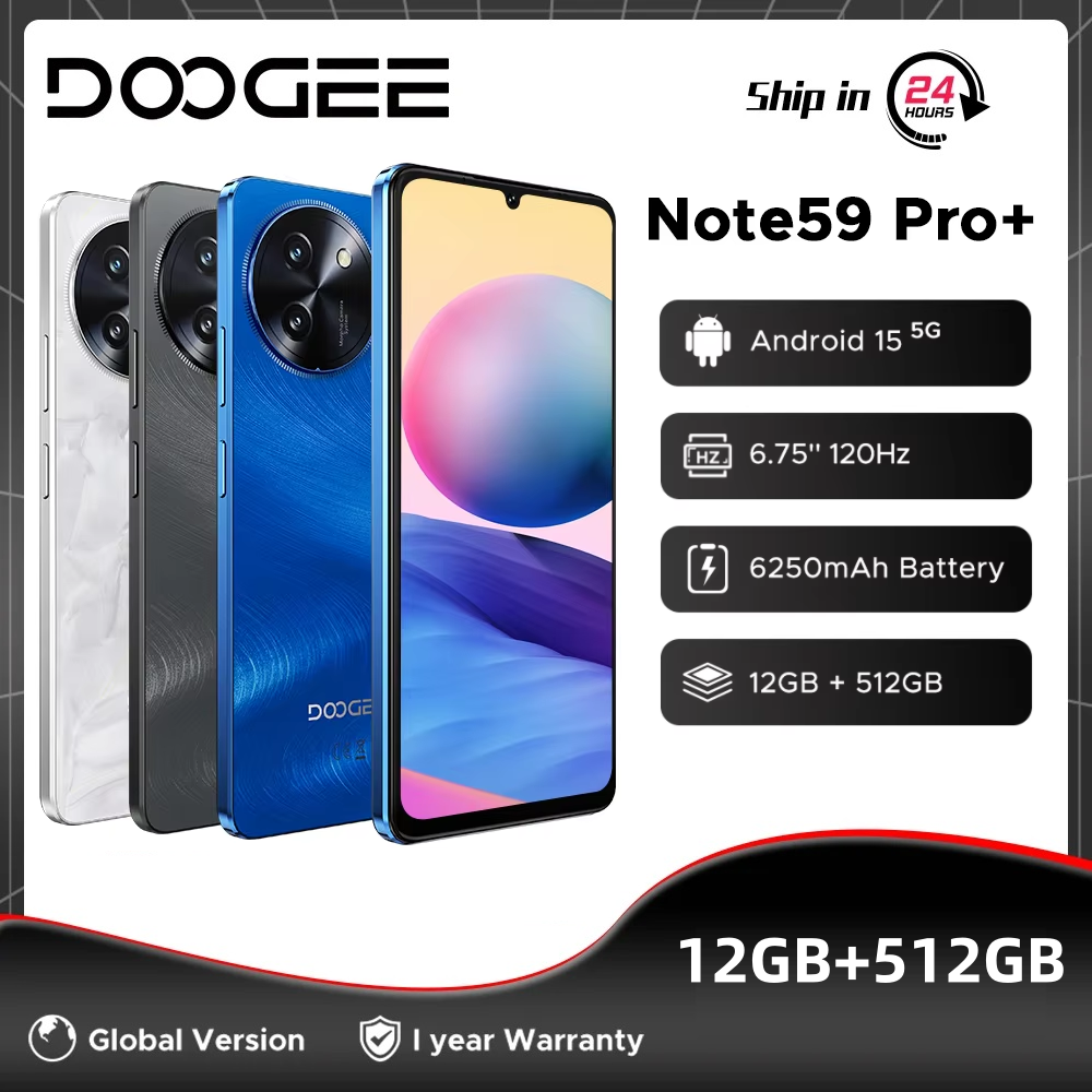 Global Version DOOGEE Note59 Pro+ 5G Smartphone 36GB(12+24) 512GB 6.75" HD+ 120H