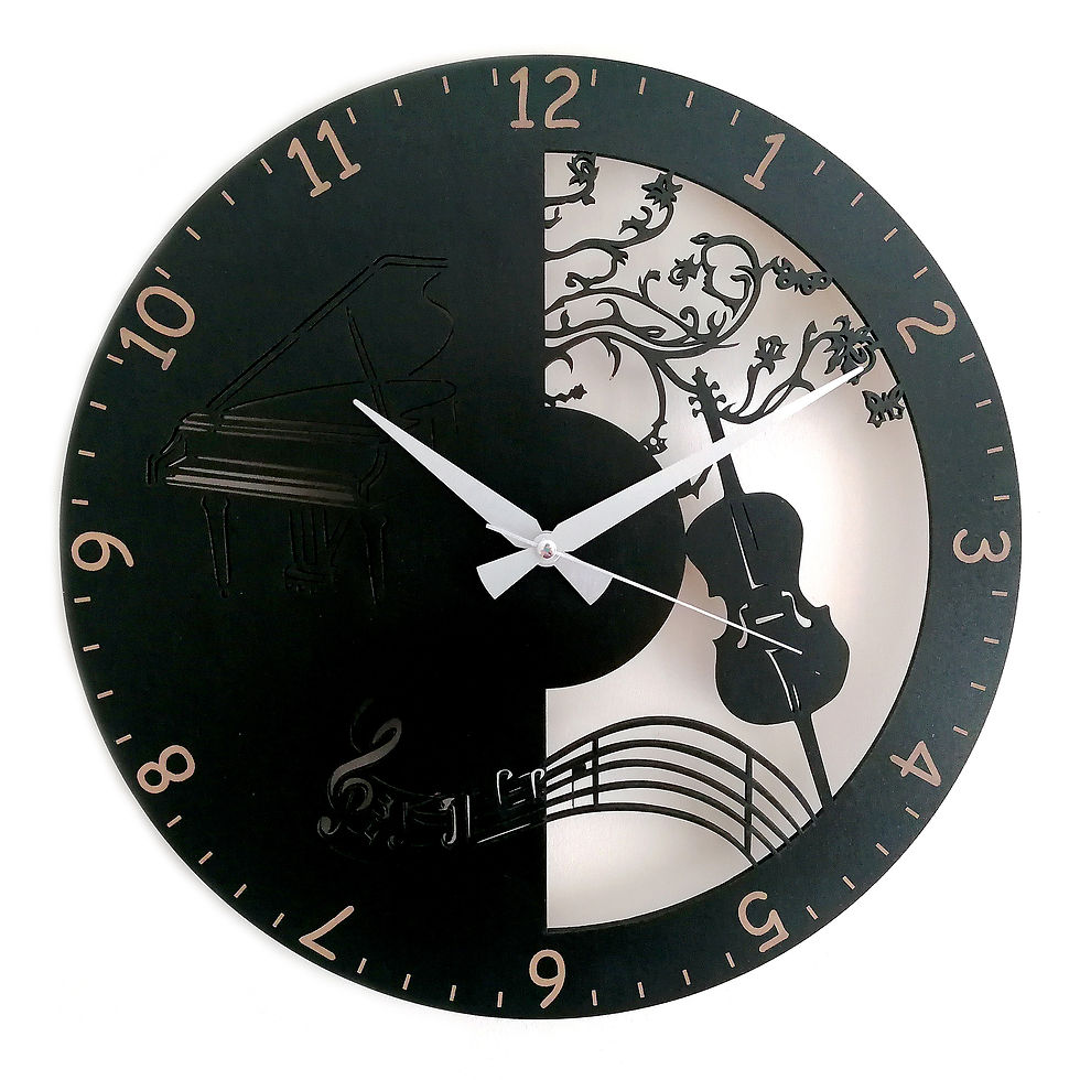 Thumbnail: Decorative Black Wooden Wall Clock with Music Theme