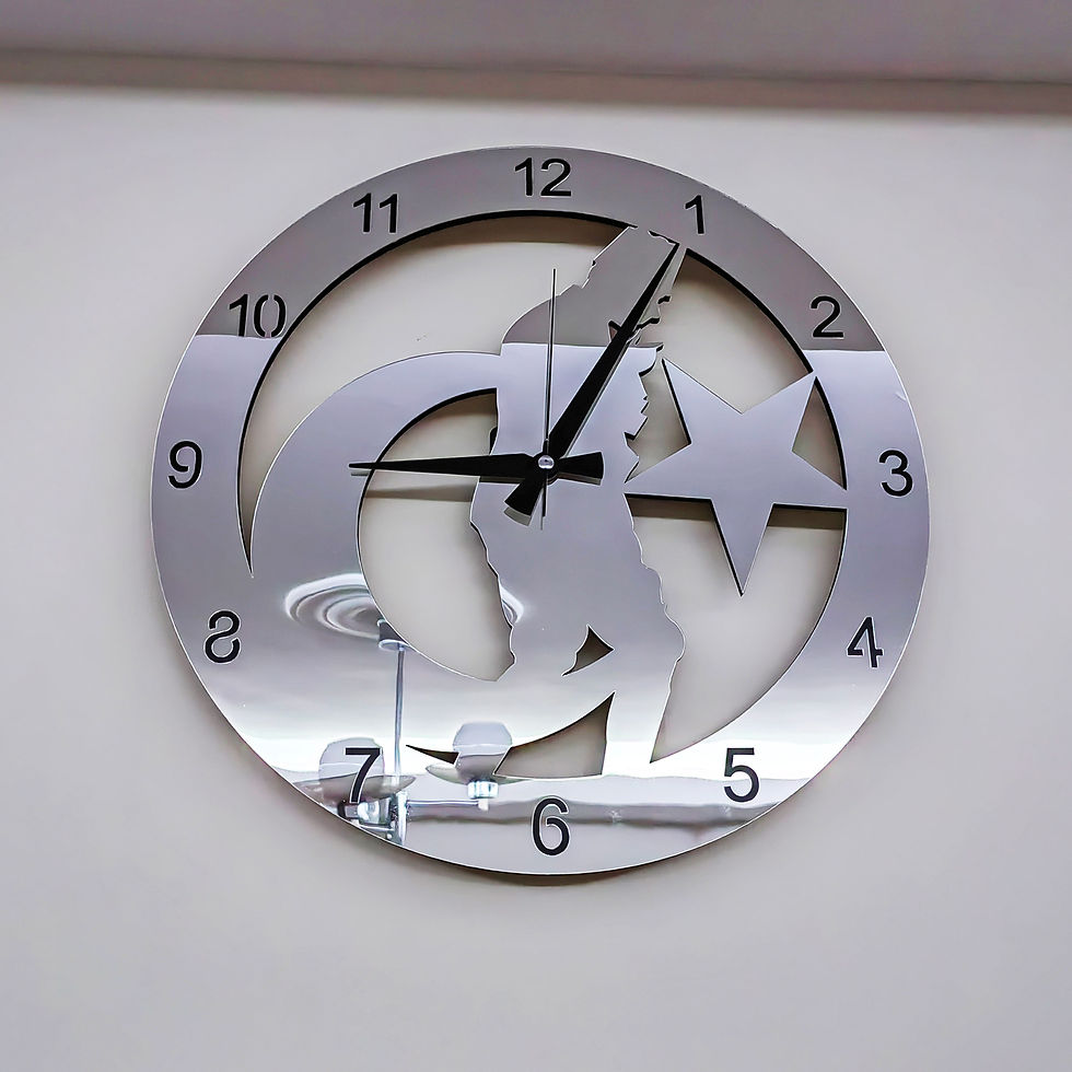 Thumbnail: Decorative Silver Mirrored Wall Clock with Atatürk Portrait