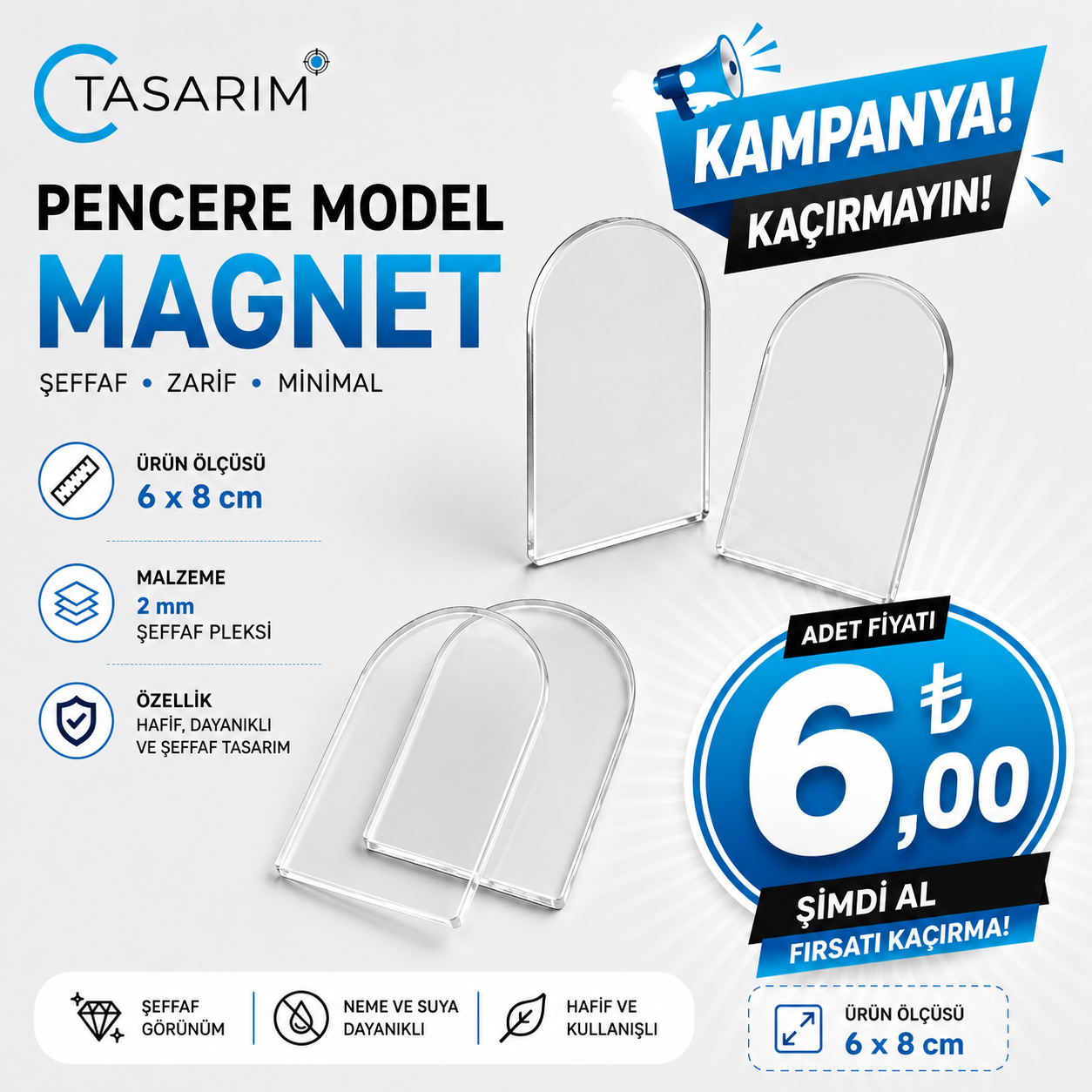 6x8cm Pencere Model Magnet Pleksi
