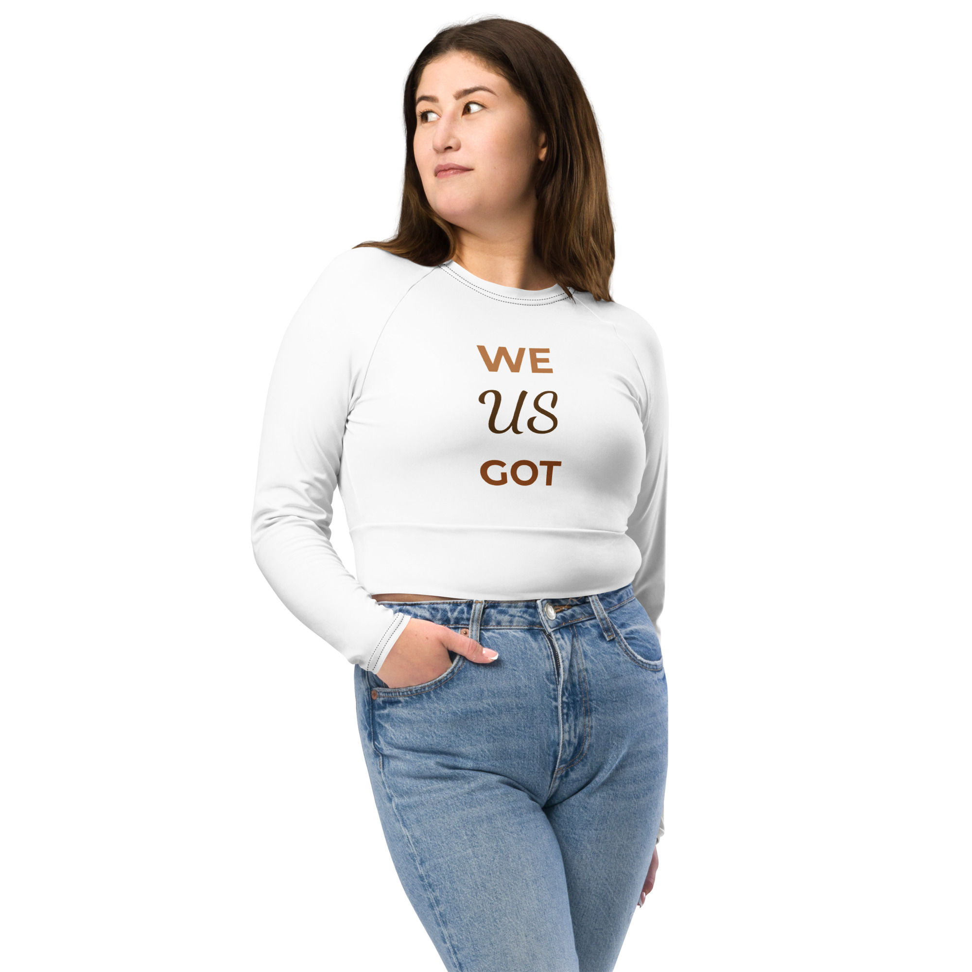 Recycled "We Got Us" long-sleeve crop top