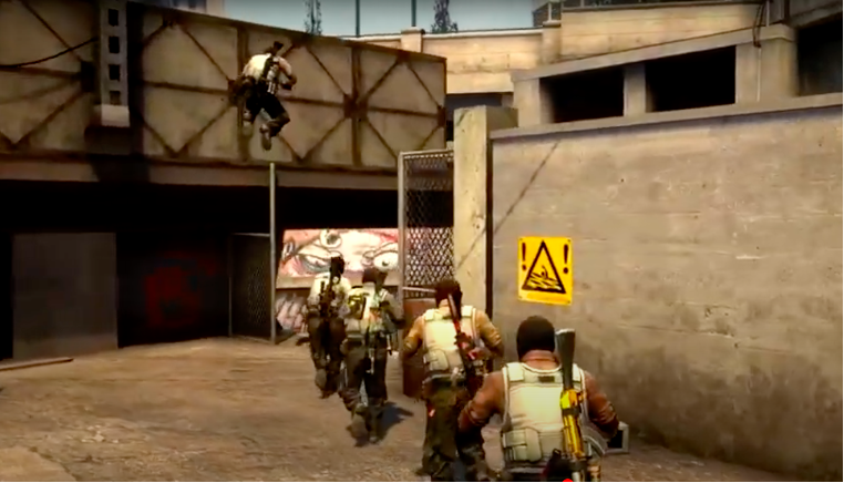 An image of a player bhopping in CSGO