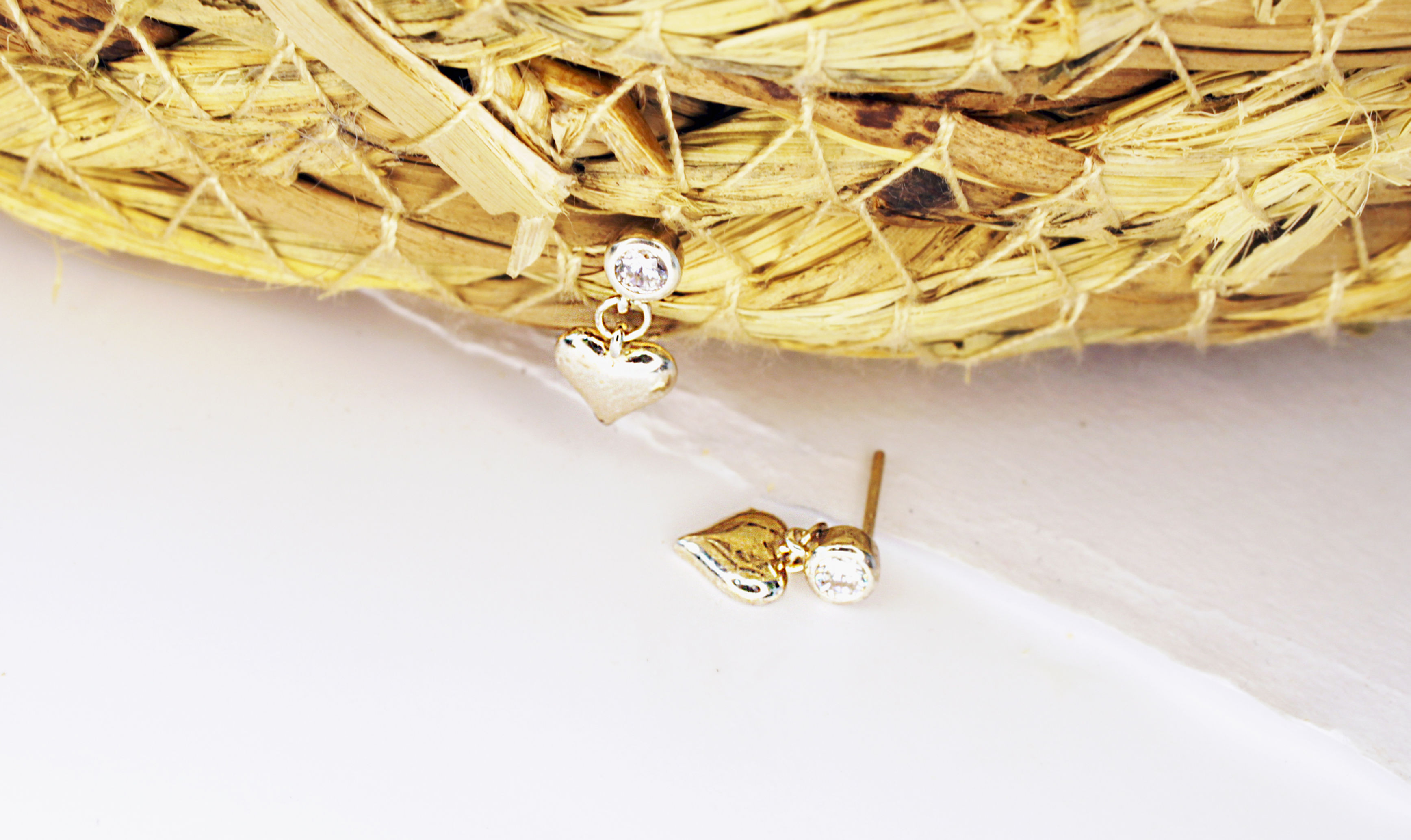 Silver and cubic zirconia stud with  heart drop earring