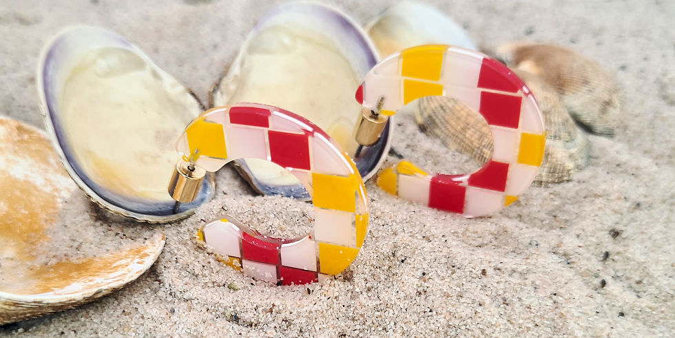 Thumbnail: Yellow and Red Diamond Patterned Sustainable Chunky Resin Hoops