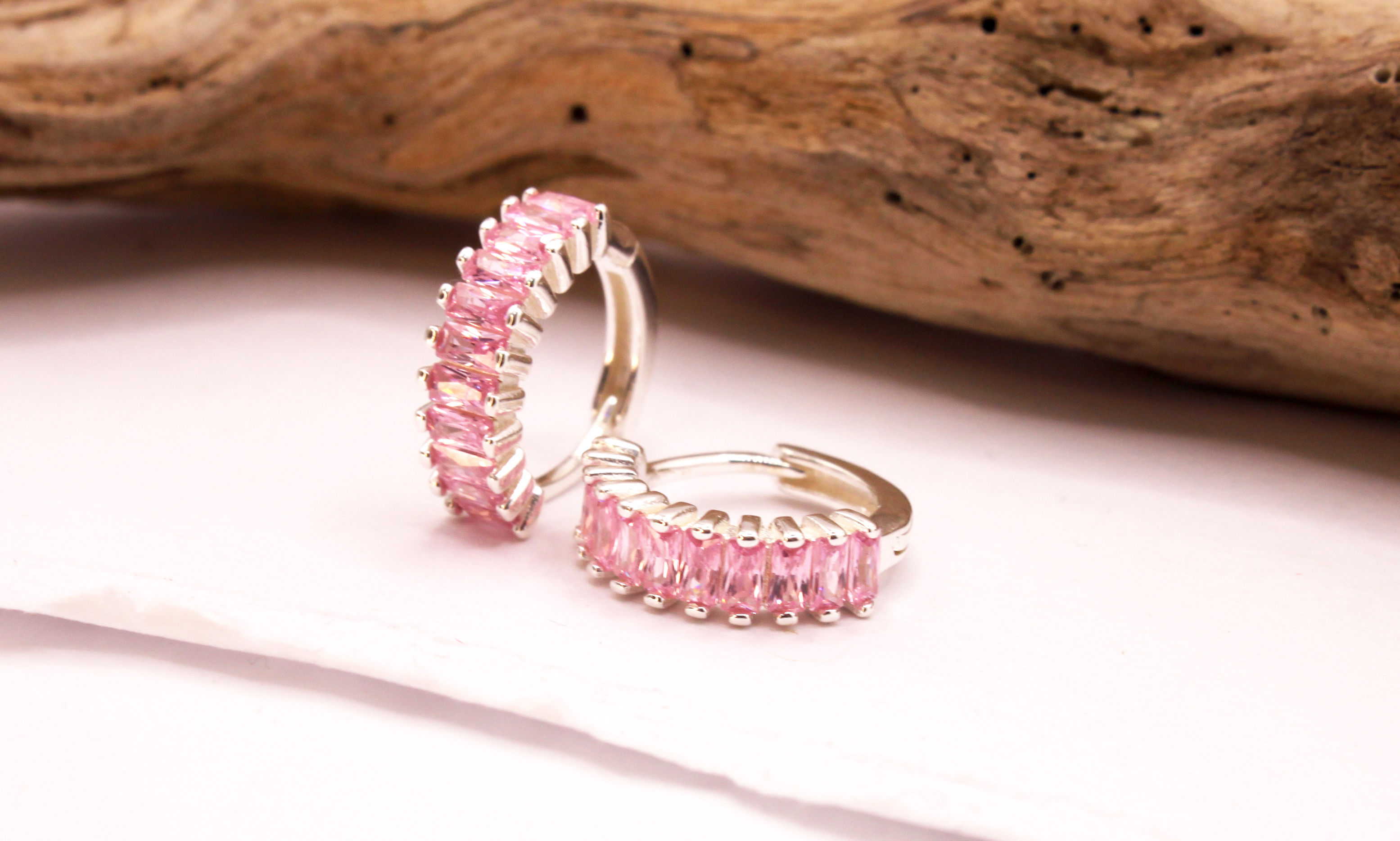 Pink Baguette Crystal Hinged Huggie