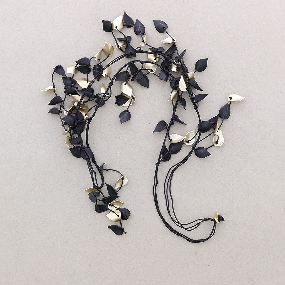 Thumbnail: Stunning black and gold, adjustable, leaf necklace
