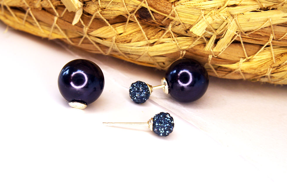 Thumbnail: Crystal dark blue and silver double ball jacket earring