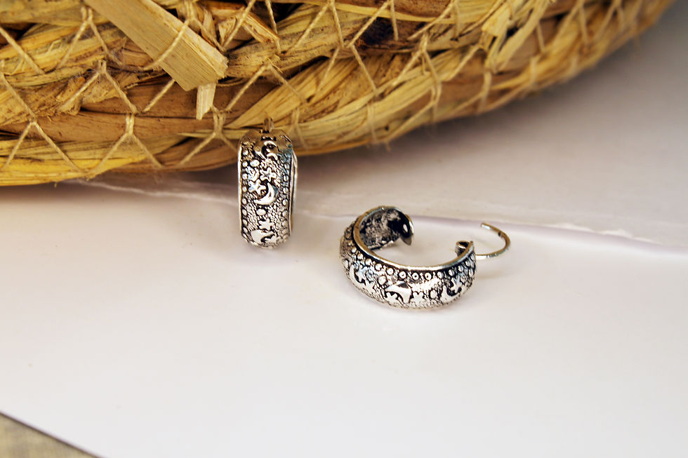 Thumbnail: 15mm moon and star silver Bali hoop earring