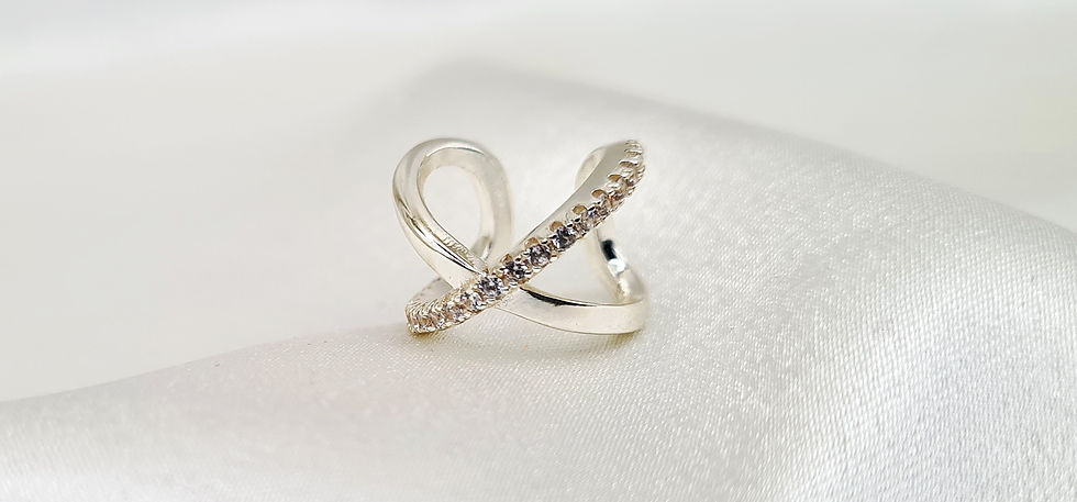 Thumbnail: Large silver and cubic zirconia cross ear cuff
